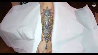 Jenna Kerr  Tattoo Timelapse  Ornamental Crystals amp Gemstones [upl. by Eerac]