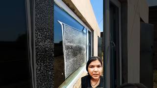 construction glass painting glassing satisfying window saaf karne ka naya gadget [upl. by Ellerrehs707]