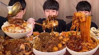 xiaowuasmr SPICY CHINESE FOOD BOIL PIG LEG NOOLES ampEGGampENOKI MUSHROOM  EATING MUKBANG [upl. by Engelbert]