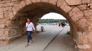 Ancient Roman Aqueduct in Caesarea Israel  Holy Land  Tourist Spot holylandtour trip israel [upl. by Oys]