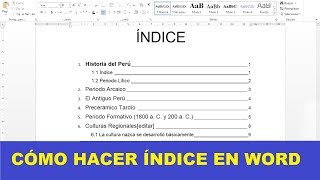 CÓMO HACER UN ÍNDICE EN WORD [upl. by Araed]