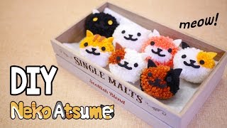 EASY Fluffy Neko Atsume Pom Pom Tutorial  Fun amp Cheap DIY Free Pom Pom Maker Template [upl. by Ergener]