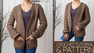 How to Crochet Cardigan w Pockets  Pattern amp Tutorial DIY [upl. by Henry370]