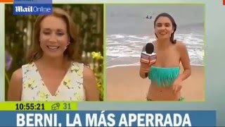 Chilean TV Reporter Bernardita Middleton BIKINI TOP FALLS off During Live Broadcast [upl. by Selegna]