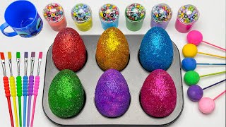 Fun Satisfying Video  Mixing All Lollipops amp Rainbow Eggs from Glitter Slime  Cutting ASMR [upl. by Amlas]