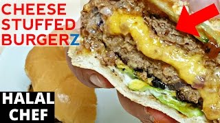 CheeseStuffed Burgers Recipe  Juicy Lucy Burger  Halal Chef [upl. by Anayi388]