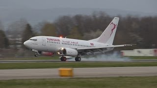 FullHD Tunisair Boeing 737600 landing at GenevaGVALSGG [upl. by Vyky]