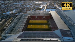 Liverpool England Anfield Stadium amp Goodison Park  4k Drone Footage [upl. by Meghan]