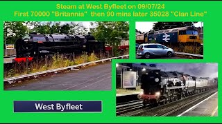 70000 quotBritanniaquot amp 35028 quotClan Linequot at West Byfleet on 090724  great whistles 95 mins apart [upl. by Haisoj]