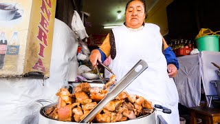 Extreme STREET FOOD Tour in Cusco Peru  CORN BEER PORK CHOP  Crazy Spicy Chilies Tour [upl. by Kissie]