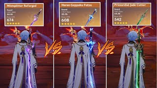 Haran vs Mistsplitter vs Jade Cutter Ayato Weapon Comparison  Genshin Impact [upl. by Hepsibah275]