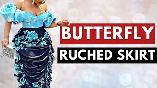 BUTTERFLY RUCHED SKIRT  Cutting amp Stitching  Ruched Skirt  How to Make a Ruched Skirt  The Silem [upl. by Gregoire]