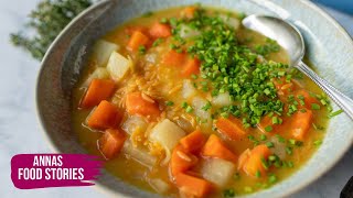 Gesunde und günstige Möhren Kohlrabi Suppe mit rote Linsen Risoni  Frühlings Rezepte  vegan [upl. by Rolat]