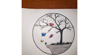 How to draw tree branches without leaves  How to draw a tree without leaves  Tree with butterfly [upl. by Fidelis]