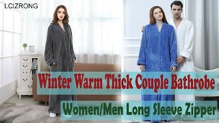 Winter Warm Thick Couple Bathrobe Women Men Long Sleeve Zipper Split Sexy Bath Robe [upl. by Elakram378]