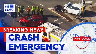 Nine vehicles in crash on one of Sydneys busiest roads  9 News Australia [upl. by Nager]