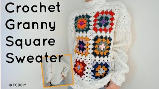 Crochet Granny Square Sweater  Tutorial DIY [upl. by Bolme]