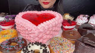 ASMR EATING CHOCOLATE CAKESTRAWBERRY CAKEDONUTRED VELVET CUP CAKEMOUSSE CAKE OREO FOOD VIDEO [upl. by Aserehs]