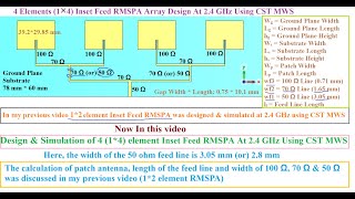 CSTMWS41×4 Elements Inset Feed Rectangular Patch Antenna Array Design At 24 GHz Using CSTMWS [upl. by Annyl341]