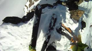 raw helmet cam footage Skier falls off huge rocky cliff and SURVIVES [upl. by Ecirtram356]