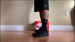 Nike Huarache Triple Black review amp on feet [upl. by Lahcear]