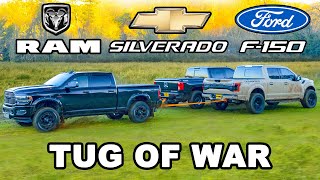 Dodge RAM v Ford F150 v Chevy Silverado TUGOFWAR [upl. by Tolecnal]