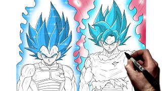 How To Draw Goku amp Vegeta Blue Kaioken Blue Evolution  Step By Step  Dragon Ball [upl. by Werna]