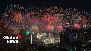 New Years 2024 Bangkok Thailand rings in New Year with riverside fireworks [upl. by Sikata]