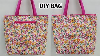 How to make Zippered Tote bag at home  Beginners Sewing Tutorial  Shopping Bag  Bag making  Bags [upl. by Noiramaj]