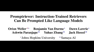 Promptriever InstructionTrained Retrievers Can Be Prompted Like Language Models [upl. by Forta]