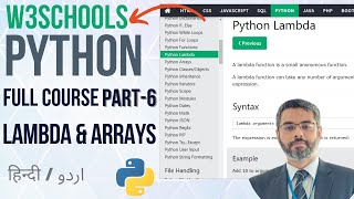 W3Schools Python Full Course in Hindi  Lambda amp Arrays in Python  Python for Beginners Part6 [upl. by David224]