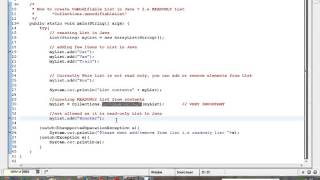 JAVA HOW TO CREATE READ ONLY LIST UNMODIFIABLE DEMO [upl. by Mirelle]