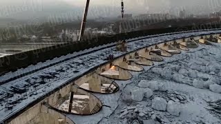 Dramatic video shows Russia stadium collapse with worker on roof [upl. by Agretha]