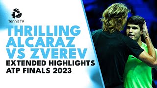 Carlos Alcaraz vs Alexander Zverev THRILLER  Nitto ATP Finals 2023 Extended Highlights [upl. by Eat176]