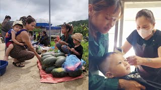 Single mother harvests watermelons to sell and takes her son to get a haircut to keep cool and clean [upl. by Everett]