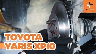 Hoe een remschijven vooraan van remblokken vervangen op een TOYOTA YARIS XP10 HANDLEIDING  AUTODOC [upl. by Hsirahc]