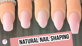 How to Shape Natural Nails Squoval Oval Round Almond Coffin [upl. by Gena248]