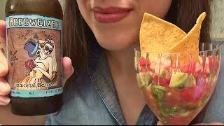 SassEsnacks ASMR  Eating Sounds  Seafood Salsa Recipe  Day of the Dead Ale  Beer  Mukbang [upl. by Ttik]