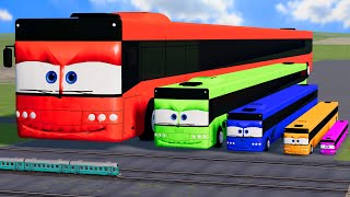 Big amp Small Long Bus Lightning Mcqueen vs Train Thomas  BeamNGDrive [upl. by Anwahsar]