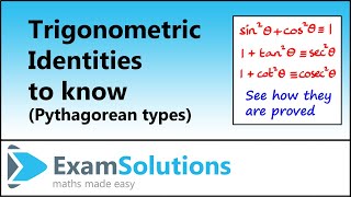 Trigonometric Identities  Pythagorean types  ExamSolutions [upl. by Aydne]