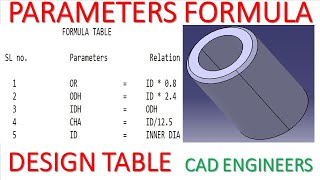 13 PARAMETERS FORMULA RELATION AND DESIGN TABLE IN CATIA V5 [upl. by Loferski]