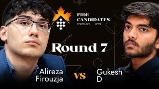 Round 7  Alireza Firouzja  Gukesh D  FIDE Candidates 2024 [upl. by Mcclees]