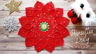 How to crochet Poinsettia Doily 🎄 [upl. by Kinelski926]