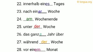 Präpositionen innerhalb eines Tages am Wochenende unter der Woche das ganze Jahr über vor einem [upl. by Nasya962]