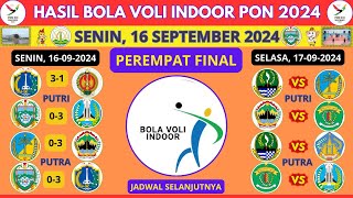 Hasil Perempat Final Voli Indoor PON 2024 Senin16092024 Jadwal Perempat Final Selasa 17092024 [upl. by Cameron]