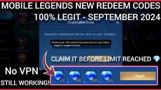 2 MOBILE LEGENDS REDEEM CODES 100 LEGIT SEPTEMBER 2024 STILL WORKING NO VPN [upl. by Cully]