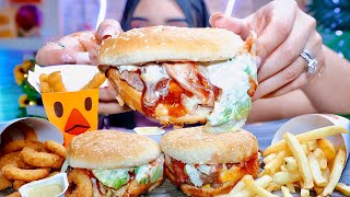 ASMR BURGER KING MUKBANG  EATING CHEESE WHOPPER BACON KING CHICKEN FRIES ONION RINGS messy [upl. by Aretta653]