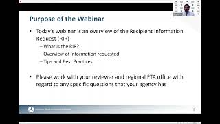 FTA Recipient Information Request Webinar 2 [upl. by Gildus]