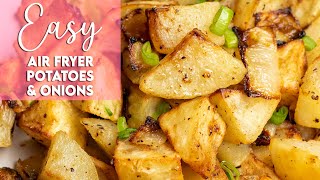 Easy Air Fryer Potatoes and Onions Recipe  Munchy Goddess [upl. by Gerita]