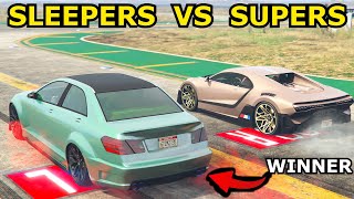 30 People DRAG Racing Sleeper Cars VS Super Cars  GTA ONLINE [upl. by Adnoloy]